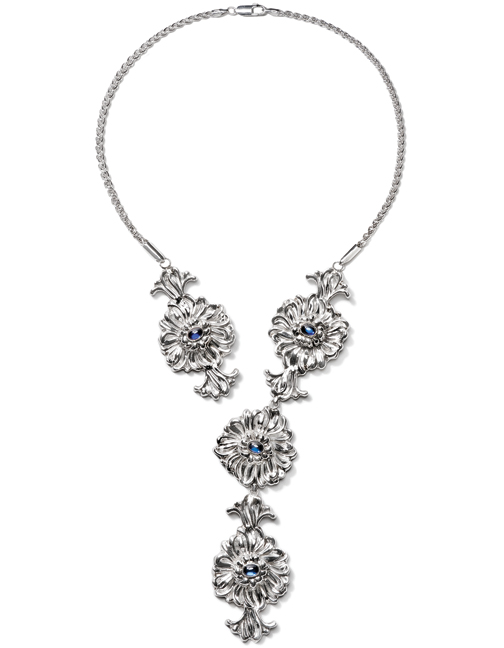 Chrysanthemum Wrap Necklace with Sapphire | Galmer Fine Silver