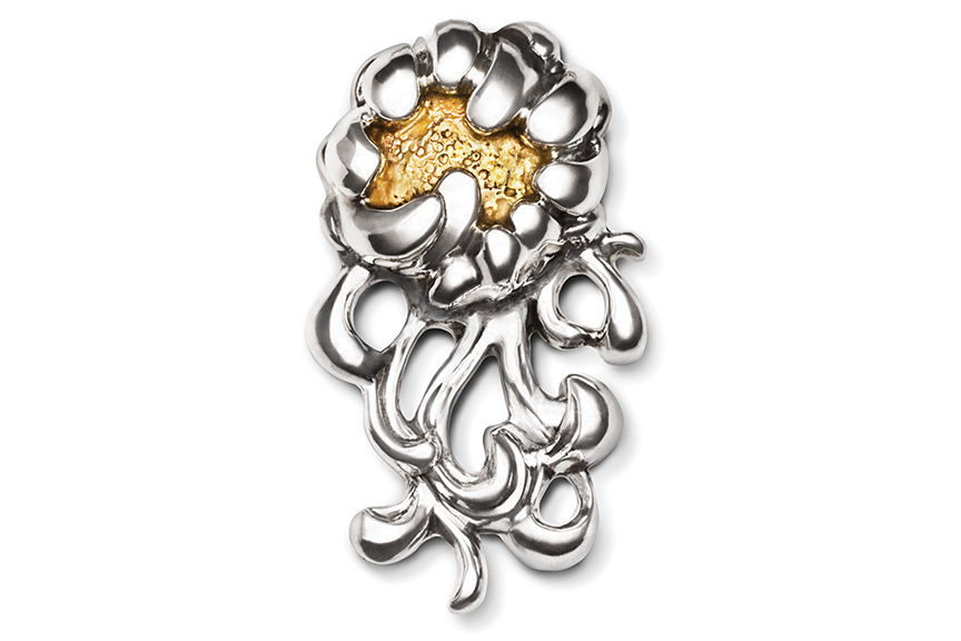 Sterling silver Peony Pin designed by Michael Galmer. Photography by Zephyr Ivanisi and Oliver Ivanisi of [ZeO] Productions.